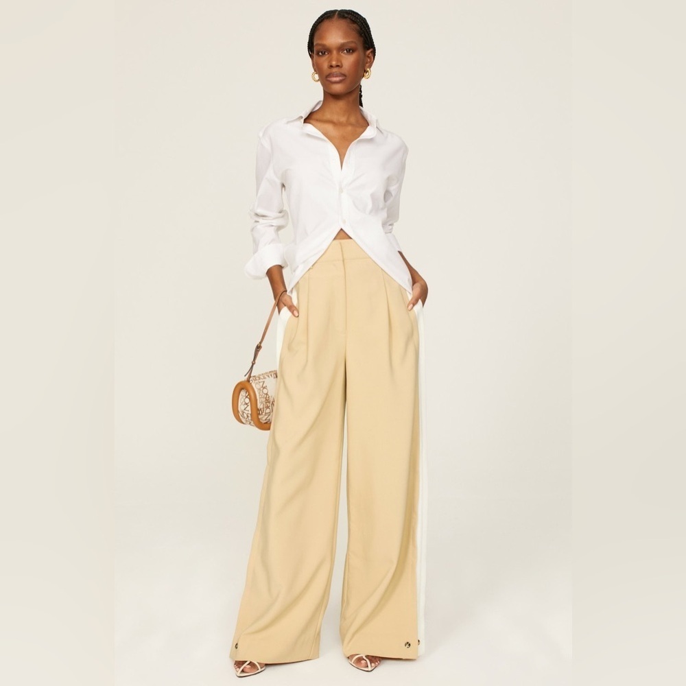 Favorite Daughter The Margaret Pant Beige Wide Leg Trouser Size 8